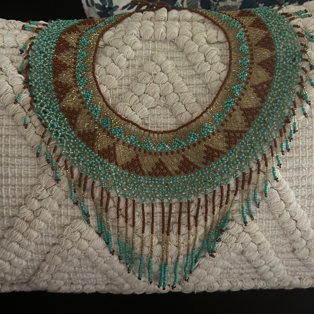 Teal, brown and gold beaded necklace.